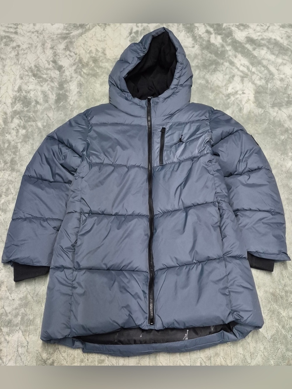 Jordan Boys Hooded Puffer Jacket Coat Blue Grey Size Medium M 10-12 Yrs